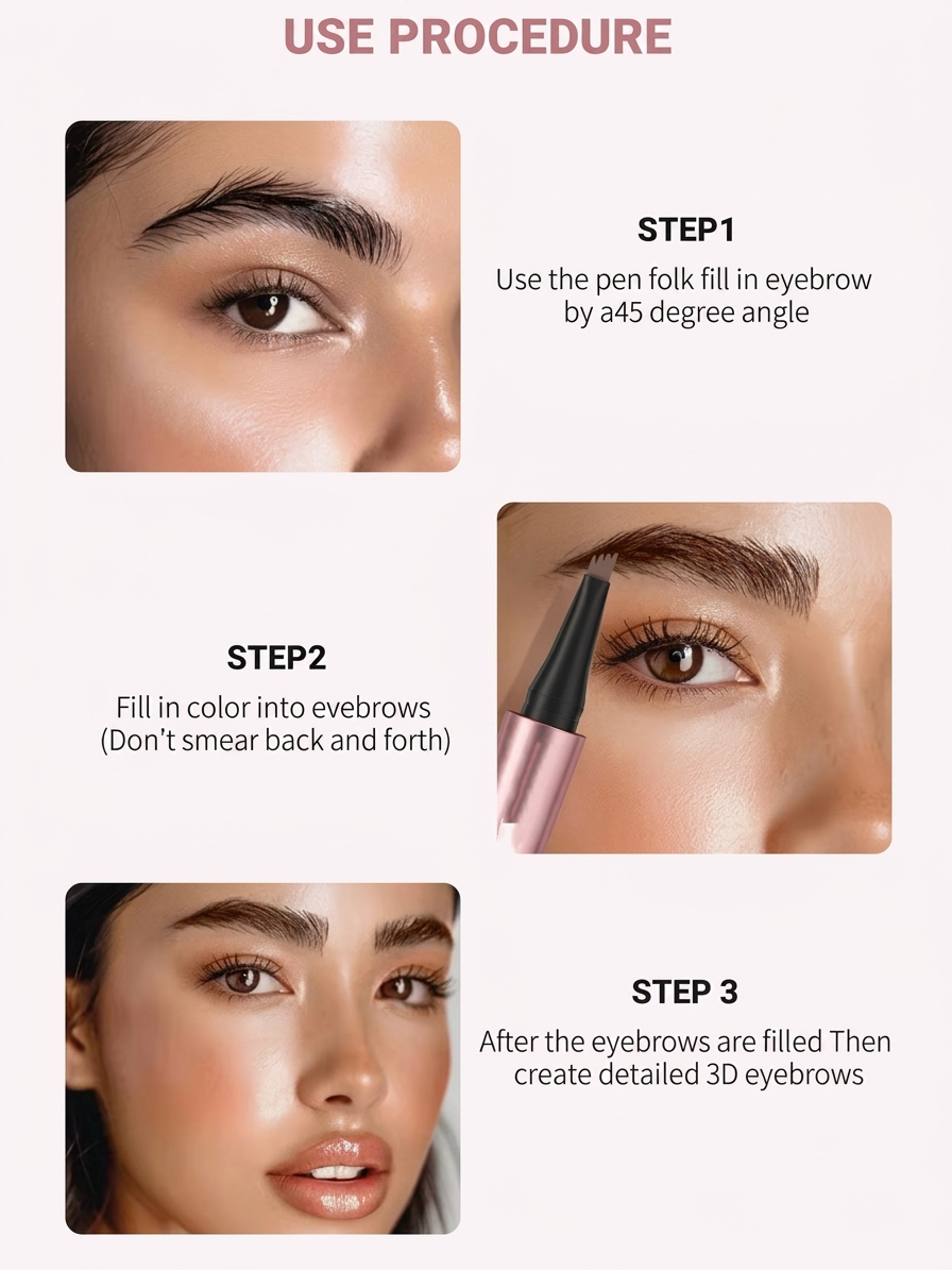 Waterproof Micro-Fork Eyebrow Pencil, Long-Lasting Brow Pen for Natural Hair-Like Strokes