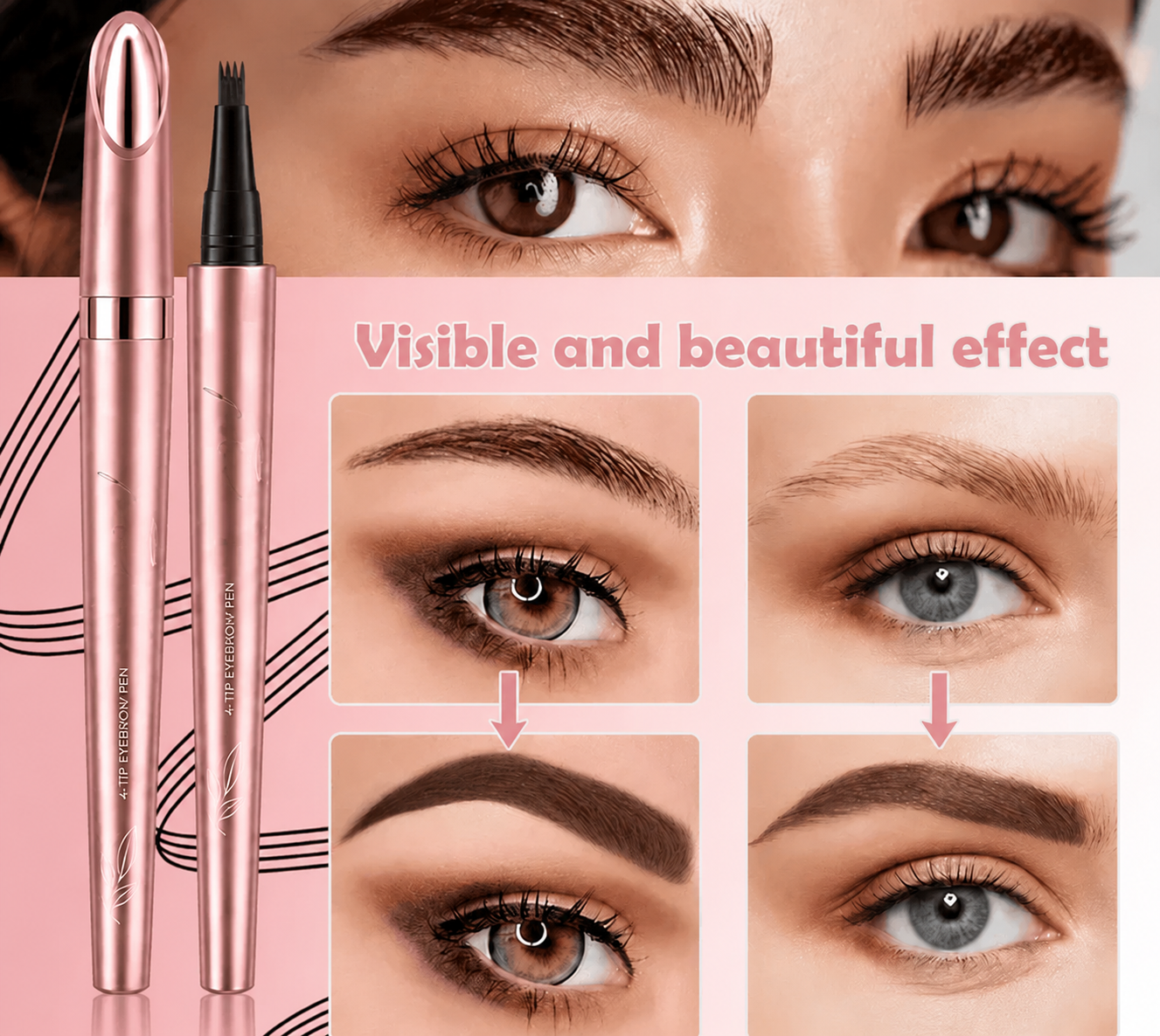 Waterproof Micro-Fork Eyebrow Pencil, Long-Lasting Brow Pen for Natural Hair-Like Strokes